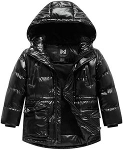 KVE Boys Hooded Puffer Jacket Fleece Lined Winter Coat-Glossy Black 6-7