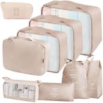 Neween 9PCS Packing Cubes for Suitcases, Travel Luggage Packing Organisers with Shoe Bag & Cosmetic Bag, Waterproof Travel Essential Bag Accessories Clothes Toiletries Storage Bag (B-Beige)