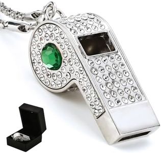 Little Syohe Rhinestone Silver Whistle Necklace, Bling Metal Loud Whistle with Chain, Decorative& Practical Accesory for Referees, Coaches, Teachers - Gift Box Included (Green Crystal)