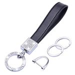 wisdompro Bling Car Keychain for Women, Keyrings for Car Keys, Leather Key FOB Keychain Holder, Car Key Accessories with Crystal Rhinestones and 2 Key Rings - Black