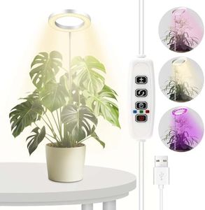 Royouzi Lampada per piante, con 72 LED, spettro completo per piante da interno, luce per piante, 3 modalità di illuminazione, lampada per piante con timer per auto, adattatore USB 9 luminosità