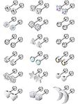 18 Pairs Stainless Steel Stud Earrings Solid Rhinestone Earring Cartilage Earrings Helix Ear Piercing Jewelry for Women Men (Steel Color, 18 G/ 1 mm with 4 mm Screw Ball)