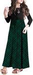 MITILLY Girls 3/4 Sleeve Pleated Casual Swing Long Maxi Dress with Pockets 6-12 Years, Z-plaid Green, 10 Years