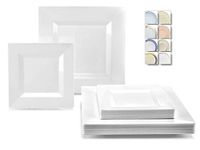 "OCCASIONS" 50 piece Wedding Party Disposable plastic Dinnerware Set - Wedding Plastic Plates for 25 guests (25 x 9.5'' + 25 x 6.5'', Square White)