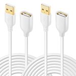 USB Extension Cable, Excgood [16ft,2Pack] USB 2.0 Type A Male to A Female Charging & Data Transfer USB Extender for Hard Drive, Keyboard,Mouse,Printer,Phones-White