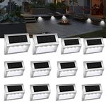 CHMEFLY Solar Fence Lights, Outdoor Solar Step Lights, 4 Led Stair Lights Waterproof Stainless Steel Outdoor Lighting for Patio Deck Garden Yard Cool Light (12 Pack)