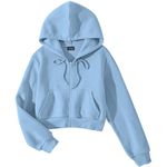 FUNKY MONKEY Soft Fleece Crop Zipper Hoodie for Girls and Womens Sweatshirt (S, SkyBlue)