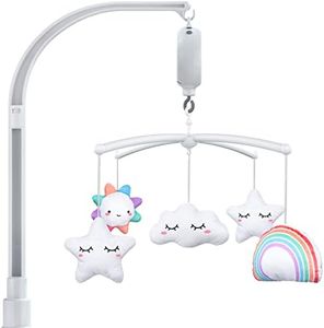 FEISIKE Baby Crib Mobile for Girls with 3 Modes Digital Musical Box, Volume Control, 35 Lullabies, Nursery Crib Toys for Newborn Ages 0 and Older,23 Inches Baby Mobile Arm and 5 Pcs Hanging Toys Clamp
