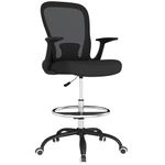 HOMCOM Drafting Chair, Ergonomic High Office Chair with Flip-up Armrest, Mesh Back, Lumbar Support, Adjustable Foot Ring, Swivel Wheels, for Standing Desk, Black