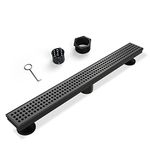 SaniteModar Linear Shower Drain, Matte Black Shower Drain 24 inch with Removable Grate,Brushed 304 Stainless Steel Shower Drain Include Hair Strainer,Adjustable Leveling Feet