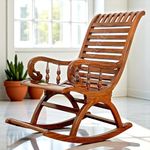 Urbane Crafts Handmade Wooden Rocking Chair/Relax Chair with Cushion Comfort and Footrest for Adults for Reading/Relaxing for Home (Sheesham Wood) (Natural Brown 2)