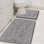 H.VERSAILTEX Bathroom Rugs Luxury Chenille Mat Set, Soft Plush Shower Rug + Toilet Mat, Microfiber Shaggy Carpet, Super Absorbent Mats, Machine Washable Bath Mats (Two Set, 32" x 20"/20" x 20", Gray)