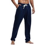 Amy Coulee Mens Cotton Sweatpants Straight Leg Joggers Open Bottom Track Pants with Pockets Yoga Workout Trousers (Navy, XL)