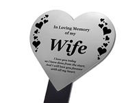 OriginDesigned Wife Memorial Remembrance Plaque Stake, Heart Shape - Gold/Silver/Copper, Waterproof, Outdoor, Grave Marker, Tribute, Plant Marker (Silver)