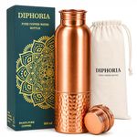 DIPHORIA 100% Pure Copper Water Bottle – 950ml / 32oz – Leak Proof Ayurvedic Drinking Bottle for Daily Hydration – BPA Free – Handcrafted Copper Bottle (Plain-Dotted)