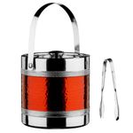 Premier Housewares Ice Bucket and Tongs with Hammered Red Band - Stainless Steel