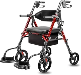 FlyingJoy 2-in-1 Lightweight Rollator Walker with Seat and Extra Wide Backrest, Foldable Rolling Walker with All-Terrain 10-inch Front and 8-inch Rear Wheels for Seniors, Supports up to 300 lbs