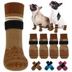 Kuoser Non Slip Dog Socks for Hardwood Floors,4Pcs Anti-Slip Dog Grippy Socks to Prevent Licking Paws,Dogs Booties Paw Protectors with Double-Sided Traction for Small Medium Large Senior Dogs,Latte M