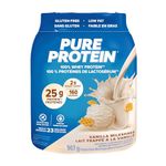 Pure Protein Whey Protein Powder - High Protein (25 g/scoop), Low Sugar (2 g/scoop), Gluten Free - Fast-Acting Formula, Vanilla, 907g (Packaging May Vary)