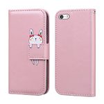 Bartern Flip Case for iPhone 5/5s/SE(2016),PU Leather Wallet Case with Card Slot Kickstand Magnetic,Cartoon Folio Phone Case Cover Compatible with iPhone 5/5S/SE,Rabbit Pink