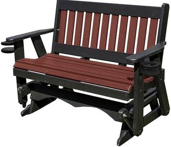 Ecommersify Inc 5FT Amish Glider Handmade in USA Poly Lumber Wood Mission Porch Glider with Cupholders HeavyDuty Everlasting PolyTuf HDPE No Wood fibers and 1000 lbs Limit,Stainless Steel Hardware
