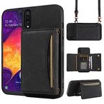 Phone Case for Samsung Galaxy A50 A50S A30S Wallet Cover with Crossbody Shoulder Strap and Leather Credit Card Holder Pocket Slim Stand Cell Accessories A 50 50S 30S S50 50A SM A505G Girls Black