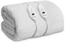 Dreamcatcher Electric Blanket King Size 203x152cm, Fully Fitted Sherpa Fleece Electric Blanket, Underblanket Mattress Cover, 3x Heat Settings, 2x Controllers and Machine Washable White Heated Blanket
