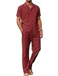 COOFANDY Men Linen Sets Outfits 2 Piece Beach Wedding Shirts Casual Loose Pants