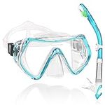 WACOOL Professional Adults Teens Kids Snorkeling Snorkel Diving Scuba Package Set with Anti-Fog Coated Glass Purge Valve and Anti-Splash Silicon Mouth Piece for Men Women (Adults,Lake Blue)