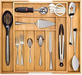 Premium Bamboo Drawer Organizer, Silverware Organizer, 100% Pure Bamboo, Adjustable Utensil Organizer, Kitchen Drawer Organizer, Silverware Tray for Drawer (7-9 Slots)