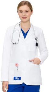 Lab Coat for Women with 3 Pockets, Professional White Women's Lab Coat Long Sleeve, Hip-Length Fit, White, L