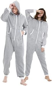 Kgromfy Adult Onesie Hooded Jumpsuit Family Couples Matching Pajamas Zipper Sleepwear One Piece Christmas Loungewear, Grey-white Zipper, X-Large