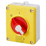 Gewiss Rotary Disconnector, Hp, Emergency, Insulation Box, 32A 4P, Red Lockable Knob, IP66/67/69