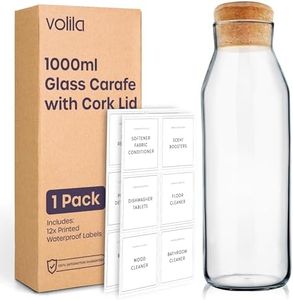 Jarra de Cristal – Jarra Agua de 1 Litro con Tapa (1 Unidad) – Botellas de Cristal Transparente Versátil con Tapa de Corcho, Utilizada como Jarra Agua Cristal de Noche, Bebidas