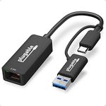 Plugable 2.5G USB C and USB to Ethernet Adapter, 2-in-1 Adapter Compatible with USB-C Thunderbolt 3 or USB 3.0, USB-C to RJ45 2.5 Gigabit LAN Ethernet, Compatible with Mac and Windows