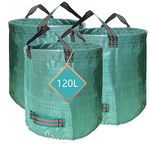 Garden Waste Bags Heavy Duty 120 Litre Reusable Outdoor Trash Garden Yard Trash Bag Foldable Camping Recycling Bags for Leaf, Trash, Debris, Strong Handles, Easy to Maneuver, 3-Pack