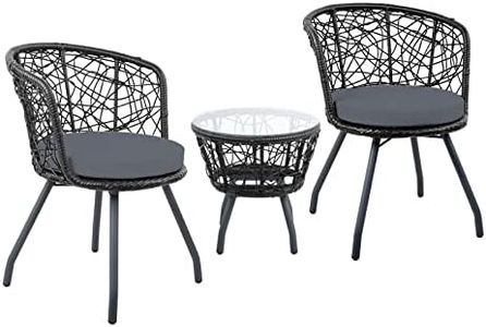 Gardeon 3pcs Wicker Patio Furniture, Bistro Set Table and Chairs Outdoor Lounge Setting Conversation Sets Dining Chair Garden Backyard, Cushion with Rattan Coffee Table Round Black