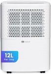PureMate 12L/Day Dehumidifier with Air Purifier, Digital Humidity Display, 12 Litre, Continuous Drainage with Drainage Hose and 24Hr Timer - For Home & Office, Damp, Mould Control, Laundry Drying