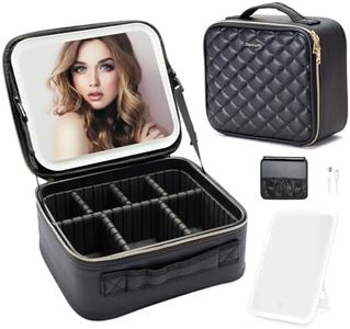 ZhenGuiRu Makeup Bag with LED Lighted Mirror, Waterproof Black Makeup Train Case with Adjustable Dividers, Makeup Organizer Bag for Women Gift