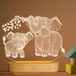 Elephant 3D Lamp, LED Illusion Night Light USB Warm Colors Wooden Lamp Base for Kids Baby Holiday Gifts