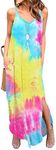 GRECERELLE Women's Summer Casual Loose Dress Beach Cover Up Long Cami Maxi Dresses with Pocket, 24 Fp Multicolor Yellow, Small