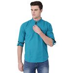 Pan America Men's Cotton Regular Indo Western Kurta (PA_2KURTA_Teal Blue_L)