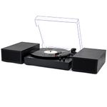 LP&No.1 Record Player with Stereo External Speakers, 3-Speed Belt-Drive Turntable, Vintage Vinyl LP Player with Wireless Input, Auto-Stop Switch, RCA for Music Lover & Home Decoration | Black Wood