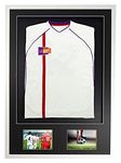 Vivarti DIY Adult 3D Mounted + Double Aperture Sports Shirt Display Frame for Football Shirt, Rugby Shirt, Band T-Shirt Shadow Box - 61 x 91.5cm - White Frame, Black Mount, Black Backing Card