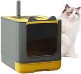 LCZLBRRD Fully Enclosed Cat Litter Box Enclosure, 17.72x13.78x4.49 Inches Premium Covered Litter Box with Lid, Anti-Splashing Easy to Clean Covered Kitty Litter Box, 3 Modes for Use(Yellow&Grey