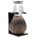 Parker Safety Razor 100% Pure Badger Bristle Shaving Brush (Chrome Handle) and Free Shaving Brush Stand