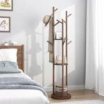 YLACMALS Rotatable Coat Rack, Floor Standing Household Shelf, Solid Wood Frame Standing Coat Rack, Living Room Entrance Bedroom Riser Hanging Rack, Walnut Color