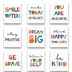 HPNIUB Watercolour Words Inspirational Quote Kids Wall Art Typography Wall Art Set of 9 (8”X10”) Canvas Painting,Motivational Poster Be Kind For Nursery or Kids Room Home Reading Corner Decorations