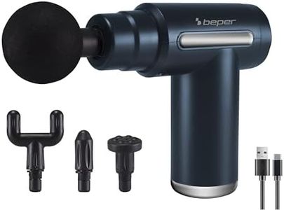 BEPER P302MAS002 Masseur à percussion, 30W, Pistolet de massage rechargeable, 4 Têtes interchangeables, 6 niveaux d'intensité, Noir