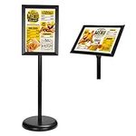 BELLE VOUS Black A4 Adjustable Sign Holder Stand - Aluminium Pedestal Poster Standing Display - Snap Frame for Portrait & Landscape View - For Weddings, Exhibitions, Retail Stores & Restaurant Menus